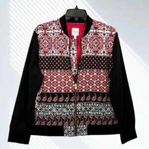 Rafaella Woman's Weekend Silky Multi Paisley Bomber Style Zip Lined Jacket SZ L